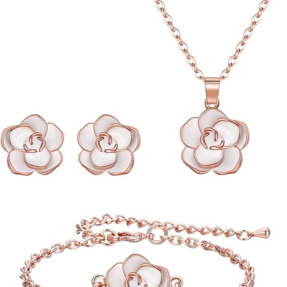 Jewelry - Rose Flower Jewelry Set 14K Gold Plated Hypoallergenic Gift for Women